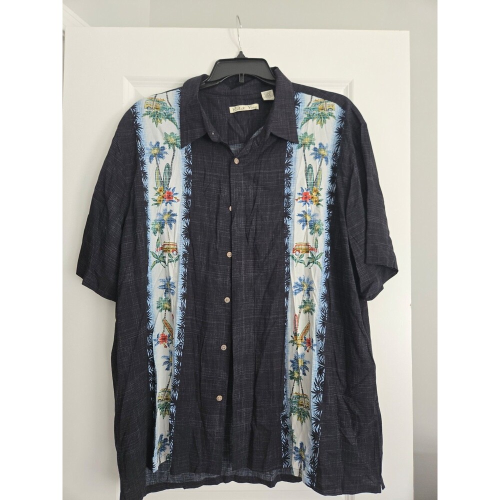 Batik Bay Mens XXL Black Rayon Camp Shirt Surf Palm Trees XXL